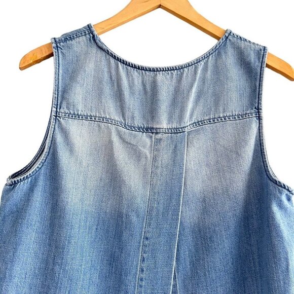 Cloth & Stone Sz L High Low Sleeveless Button Up Blouse Tencel Chambray Blue - Picture 8 of 11